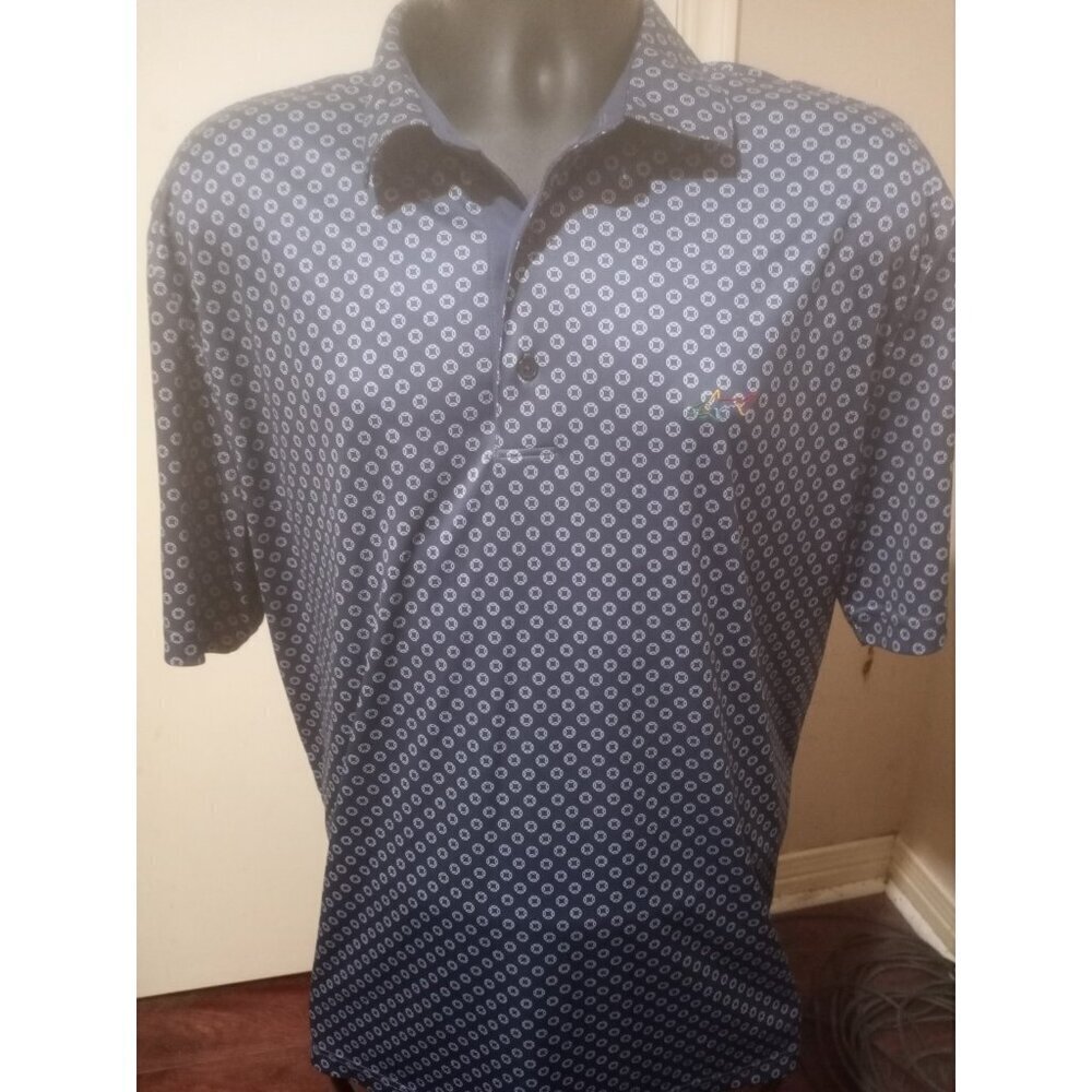 GREG NORMAN Men Play Dry Dark Blue Dotted Golf Polo Shirt, Size XL
